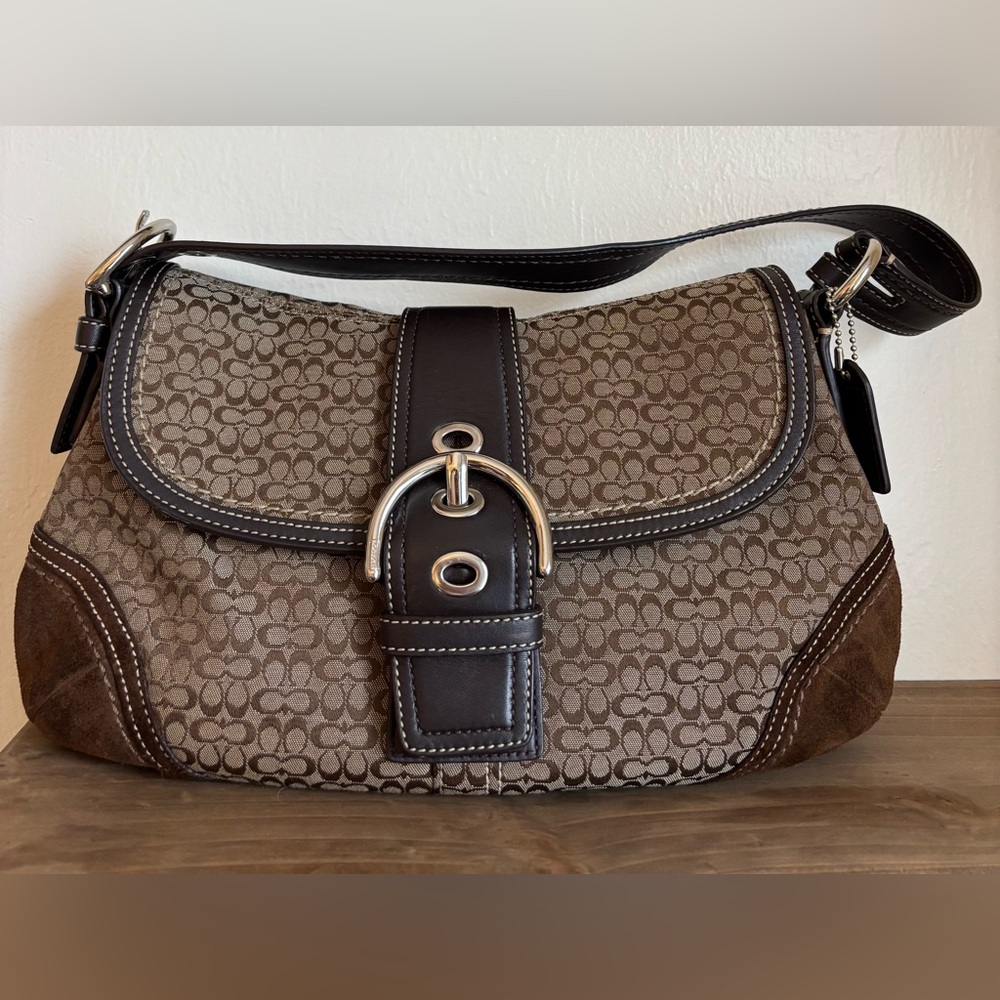 Coach Signature SoHo Flap Shoulder Bag Y2K 2007 Brown/ Brown Suede